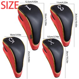 Andux 4Pcs/Set Gold Golf 460cc Driver Fairway Wood Club Head Covers Hook & Loop Red