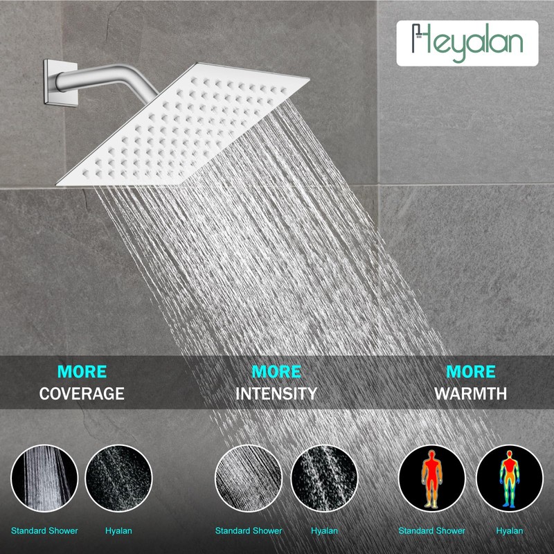 Heyalan 8 Inch Shower Head and Handle Set Square Shower