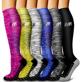 Bluemaple 6 Pack Copper Compression Socks for Women and Men Circulation-Best Support for Medical, Running,Nursing,Athletic