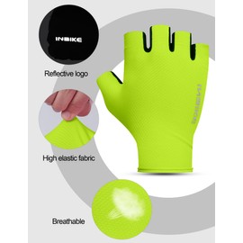 INBIKE Cycling Gloves Men Women MTB Mountain Bike Road Bike Gloves Summer Haslbfinger Fingerless Cycling Non-Slip Shockproof Elastic Reflective Breathable Cycling Multifunction Green XL