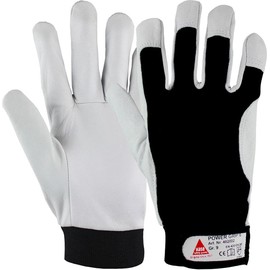 Kermen.EU Power Grip II Professional Work Gloves, 5-Fg Safety Gloves Made of Nappa Leather, Size: 7 to 12, White/Black, 9