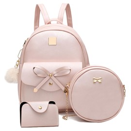 I IHAYNER Girls Bowknot 3-Pieces Fahsion Leather Backpack Backpack Purse for Women Rucksack for Ladies Shoulder Bag