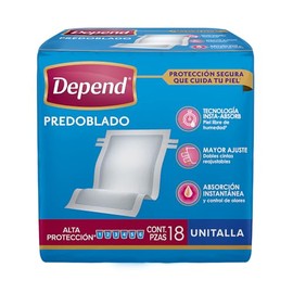 Depend Predoblado para Incontinencia, Unitalla, Paquete con 18 Piezas, ideal para personas en cama o para cubrir alguna superficie