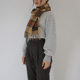 Fujiei MOON Wool Scarf, Stole 190×25 cm Antique Dress Stewart Beige, 100% Wool, Made in the UK