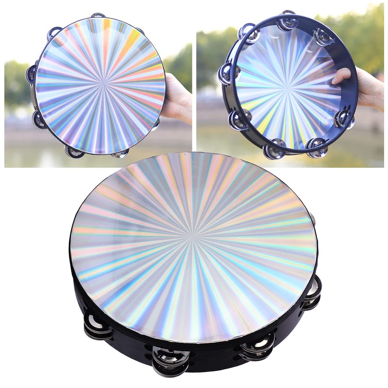 Entatial Tambourine, Double Row Jingles Hand Held Drum Panderos De