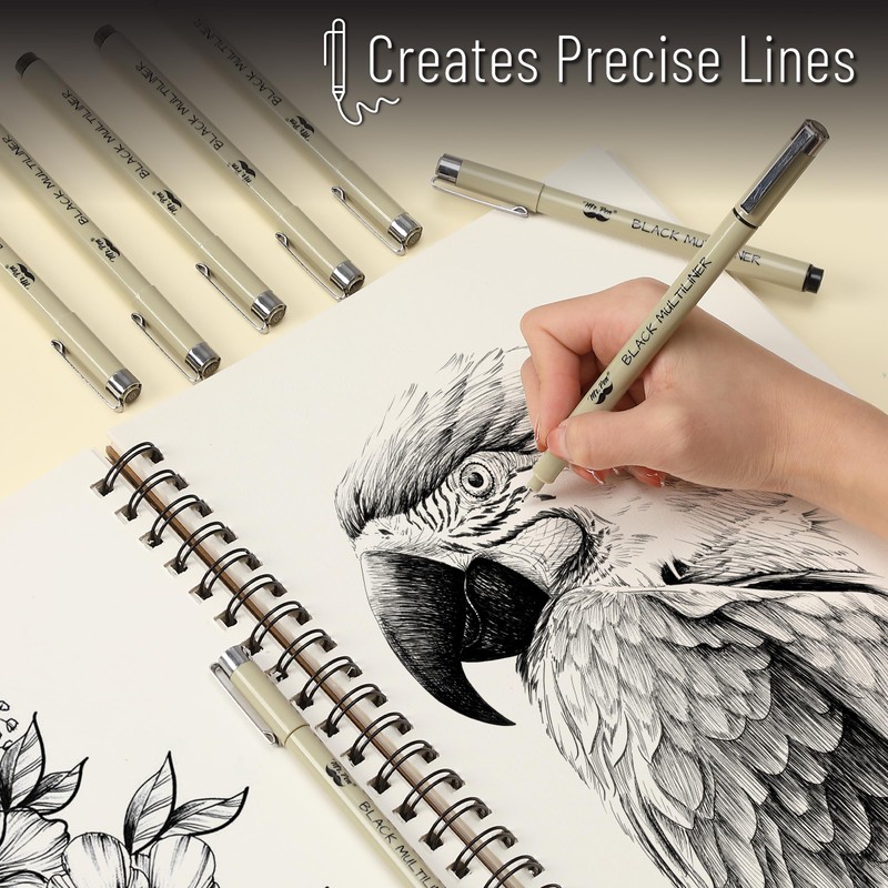 Mr. Pen- Drawing Pens for Artists, 8 Pack, Black Multiliner,