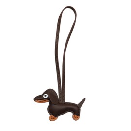 CIBBALIY Small Leather Dachshund Keychain, Dachshund Accessories Pendant, Leather Bag Charms, Dachshund Lanyard (Brown)