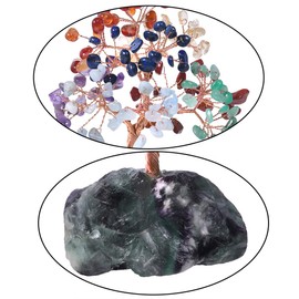 mookaitedecor 7 Chakra Crystal Tree with Natural Rough Stone Base Money Tree for Wealth and Luck, Feng Shui Ornament Desk Decoration 5-6 Inch