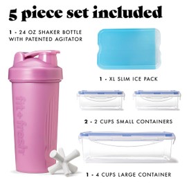 Fit & Fresh BREE Meal Prep Lunch Box With Containers, Ice Pack, and Shaker Bottle For Men and Women, 6pc. Meal Prep Kit Lunch Bag With Containers Included, Mauve