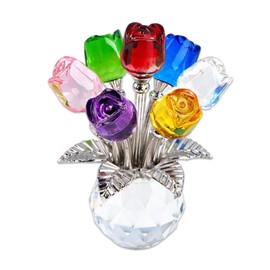 Elovara 3D Handmade Crystal Rose Ornament with Base,Glass Flowers