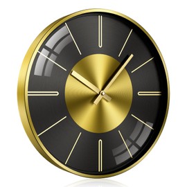 TOKTEKK Wall Clock Without Ticking Noises Silent Modern Wall Clocks 12 Inch Round Silent Kitchen Clock Aluminium Wall Clock for Living Room Kitchen Bedroom and Office (Black Gold Scale)
