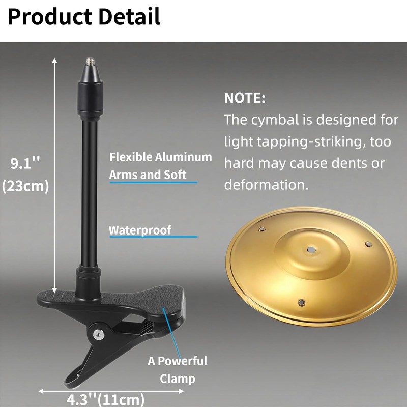 Desktop Cymbal with Clamp Mount - Portable Metal Percussion Instrument