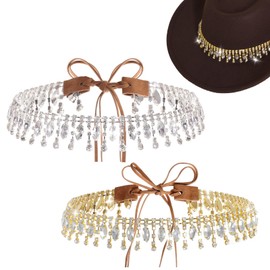 Haakong Rhinestone Cowboy Hat Band for Women Adjustable Bling Western Style Cowgirl Hat Belt for Cowgirl Party (Silver and Gold)
