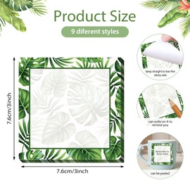 9 Pieces Palm Leaf Sticky Notes 3x3 Inch Adhesive Summer Hawaiian Tropical Palm Leaf Memo Notes Self-Stick Note Pads for School Office Home Supplies Students Teachers Presents