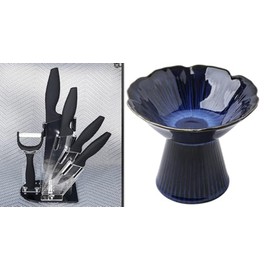 TSOUFAC Ceramic Kitchen Knife Set, 4 Pieces with Holder, 3 to 6 Inch Blades, Black