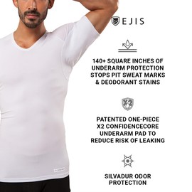 Ejis Men's Sweat Proof Undershirt, V Neck, Anti-Odor Silver, Micro Modal, Sweat Pads (XXX-Large, White)