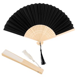 YOLCAR 2 Pack Black and White Silk Bamboo Folding Fans, Hand Fans for Line Dancing, DIY Decorative Fans for Performance, Wedding, Church and Party
