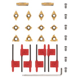 14Pcs Carbide Turning Inserts for 3/8'' 10mm Metal Lathe Cutting Holder,Replaceable Carbide Inserts for Precise Turning,Threading, Cutoff, Boring