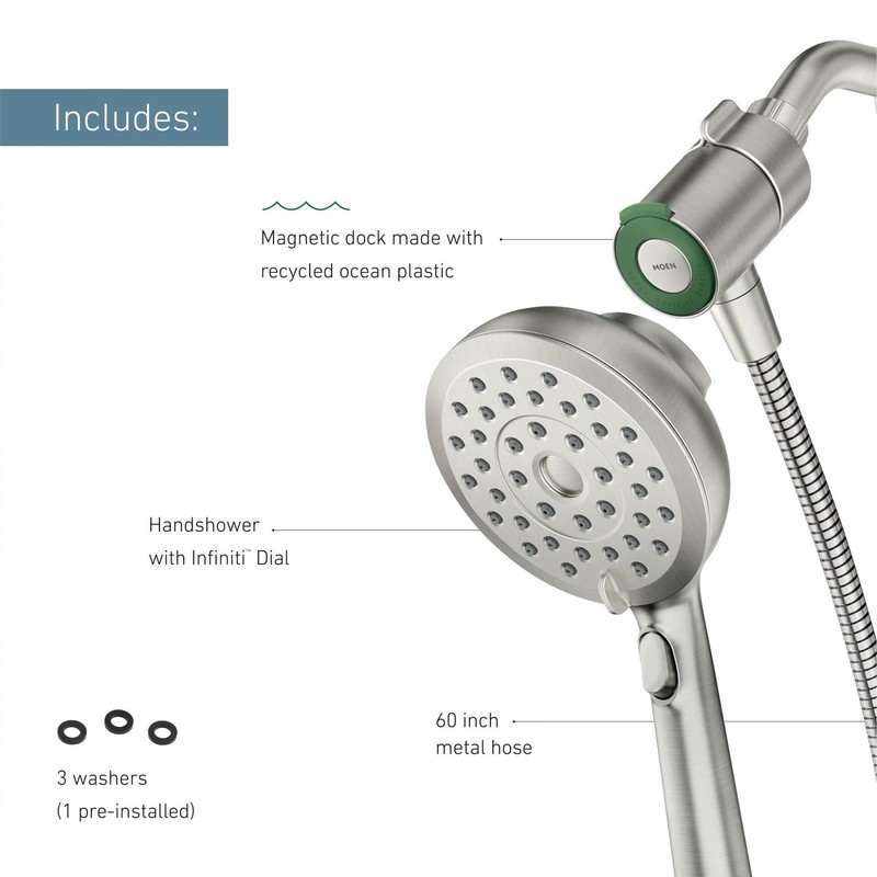 Moen Verso Eco-Performance Handshower, Detachable Round Shower Head with Magnetix