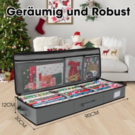 Cong.Lai Wrapping Paper Storage: Storage Bag for Wrapping Paper - Waterproof 600D Oxford Fabric - Wrapping Paper Rolls Organiser with Compartments 90 x 30 x 12 cm Grey