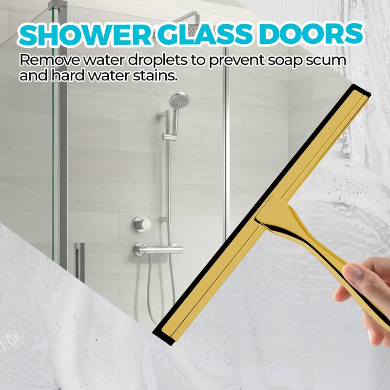 ALFLOD 10-Inch Golden All-Purpose Shower Squeegee for Shower Doors, Tile