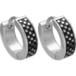 FILANGO 1 Pair Surgical Steel Hoop Earrings Chessboard Silver-Coloured / Black, Stainless Steel