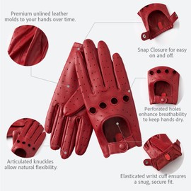 Hanotolo Women's Touchscreen Leather Gloves - Unlined Lambskin Leather Driving Gloves, Red, XL