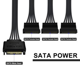 HuaLiSiJi SATA Cable Splitter 3 Compartments SATA Power Cable Splitter for HDD, SSD, Optical Drives SATA Cable (40 cm 1 to 3)