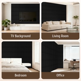 Qidejoy 33 Pcs 3D PVC Slat Wall Panels 12X12in Fluted Textured Paneling Modern Decorative Tiles Cuttable Paintable DIY Wall Art for Interior Decor, Bedroom, Ceiling, TV Background, Bathroom (Black)