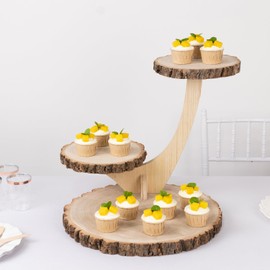 17 in Natural 3 Tier Rustic Wood Slice Cupcake Stand in Tree Branch Style Wedding Reception Events Favors Gifts Party