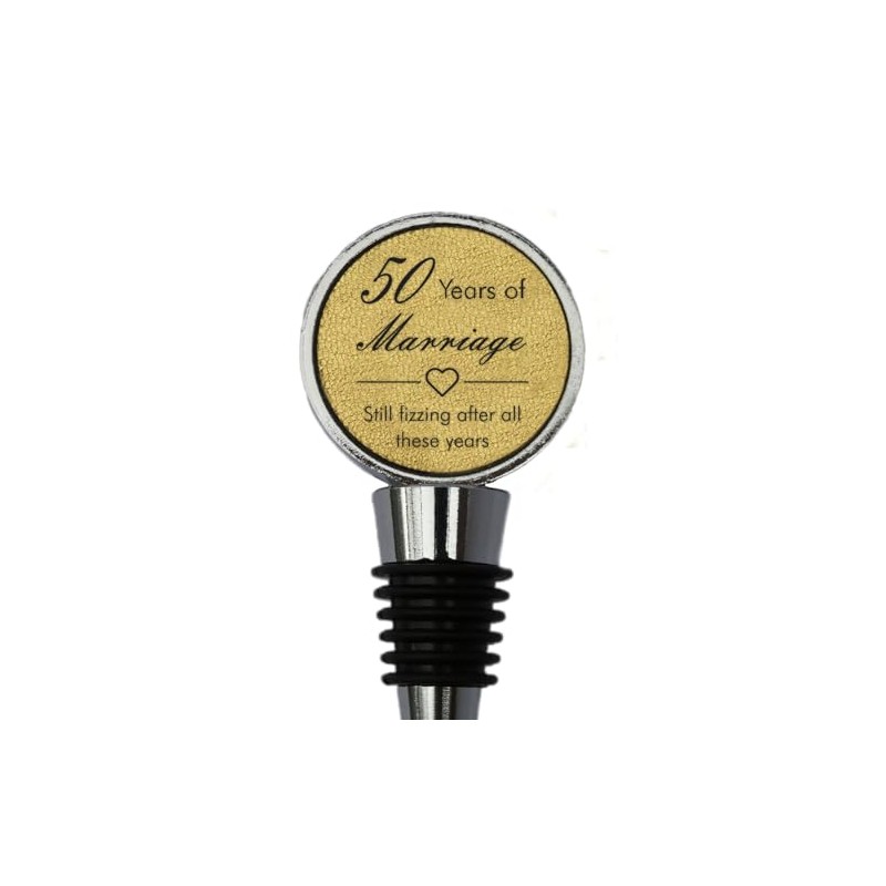 50th Anniversary Engraved Gold Leather Bottle Stopper, 50 Years Married