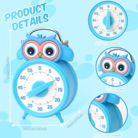 Vspek 55-Minute Countdown Timer, Classroom Visual Timer for Kids and Adults, Durable Mechanical Kitchen Timer Clock -NO Batteries Required- Timer in The Shape of Alarm Clock (Owl)