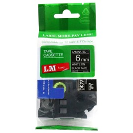 LM Tapes - Brother PT-1290 Label Printer 6mm White on Black Compatible TZe P-Touch Tape (1/4" 0.23 Laminated) for Brother Model PT1290 Label Maker