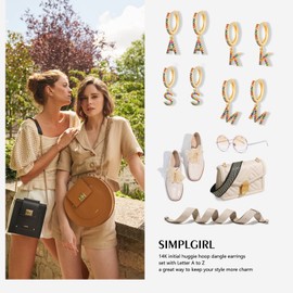 A-Z Letter Earrings, Hoop Earrings for Girls Women Children, 14K White Gold-Plated Cubic Zirconia Initial Letter Earrings, Dangling Small Huggie Earrings, Jewellery, 14 carat gold plated, X-gold.