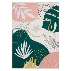 Lahome Washable Rug 5x7 - Rugs for Living Room 5x7 Non-Slip Ultra-Thin Carpet for Bedroom Cute Soft Kids Nursery Rug, Boho Botanical Print Indoor Floor Rug for Entryway Office (5'x7',Green/Pink)