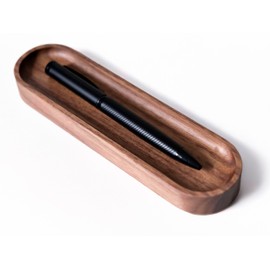 Timber Box Design Walnut Wood Pen Tray, Minimalist Oval Wooden Pencil Holder, Office Desk Organizer, Writing Instrument Rest, Work Student Teacher Gift