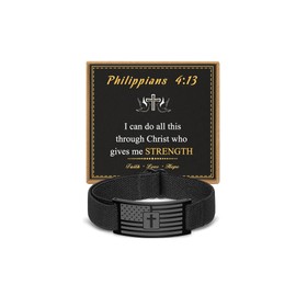 HEYOLL Cross Bracelet for Men Boys, Black American Flag Cross Bracelet Bible Verse Christian Religious Wrist Jewelry Valentine Christmas Gifts Ideas Teen Teenage Kids Boys Son Ages (Philippians 4:13)