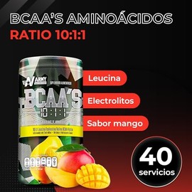 BCAA Aminoácidos Ratio 10:1:1 Con Carga Extra De Leucina Y Electrolitos | 40 Servicios | Sabor Mango | Aminoácidos Esenciales BCAA Para Entrenamiento 