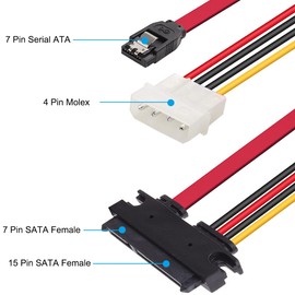 DKARDU 2 Pack SATA 22 Pin Serial ATA Data and Power Combo Cable, 4 Pin IDE LP4 Power Cable + 22 Pin SATA to 7Pin Serial ATA Data Cable for SDD HDD Hard Drive 30cm 12-inch