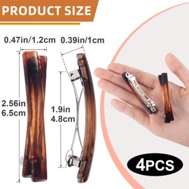 HINZIC 4PCS French Barrette Hair Clips for Women, 2.56 In Small Tortoise Shell Hair Clips Barrettes, Non-Slip Flat Hair Accessories for Thin, Curly Hair - Amber, Crossed Style