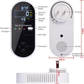 Plug in Combination Gas & Carbon Monoxide Detectors with Temperature and Humidity Display- Natural Gas Detectors & Carbon Monoxide Alarm for Home, Kitchen (2 Packs)