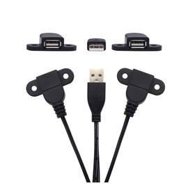 USB 2.0 Male to Dual Female Charging Extension Cable, Furniture nightstand Sofa Electric Vehicle on-Board Charging Port, Panel Mount Cable with Screw Hole 5ft (1 pcs)
