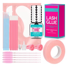 Sensitive Lash Glue Kit 3-5s Drying Time 5-6 Weeks Retention Eyelash Extension Maximum Bonding Power Long Lasting Black Eyelash Glue with Tools(3ml)