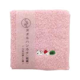 Kyosuu Imabari Handkerchief Hand Towel Wash, Mini, Cotton, Walnut, Embroidery, 9.8 x 9.8 inches (25 x 25 cm), Pink Daifuku