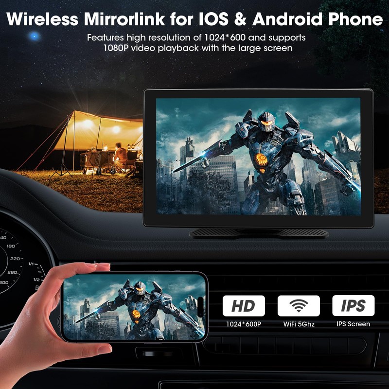 CarPlay Screen Portable Car Stereo - Wireless Android Auto Bluetooth