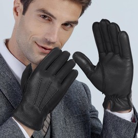 GSG SINCE 1998 Chromfrei Leather Gloves for Men with Lining Winter Gloves with Warm Wool Lining Touchscreen Sheepskin Gloves for Driving 22004, Black (No Touch Screen)