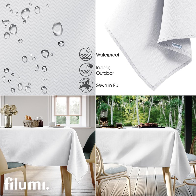 Filumi Tablecloth 140 x 200 cm White Washable for Indoor