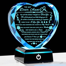 Arikyrist Aunt Gifts with Colorful LED Base Meaningful Crystal Heart Aunt Birthday Gifts from Niece Nephew Unique Presents for Auntie Christmas Mother's Day Valentine Day Thanksgiving