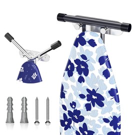 Ironing Board Holder Wall Mount, Stainless Steel Ironing Board Hanger with Removable Hooks, Laundry Rooms Iron Board Holder Hook for Y or T Leg