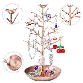 Discoball Jewellery Stand, Jewellery Tree Jewellery Organiser Stand Earring Holder Rose Gold Birds Tree Earring Stand Necklace Bracelets Jewelry Holders Hanging Organiser Rack Tower(Rose Gold)